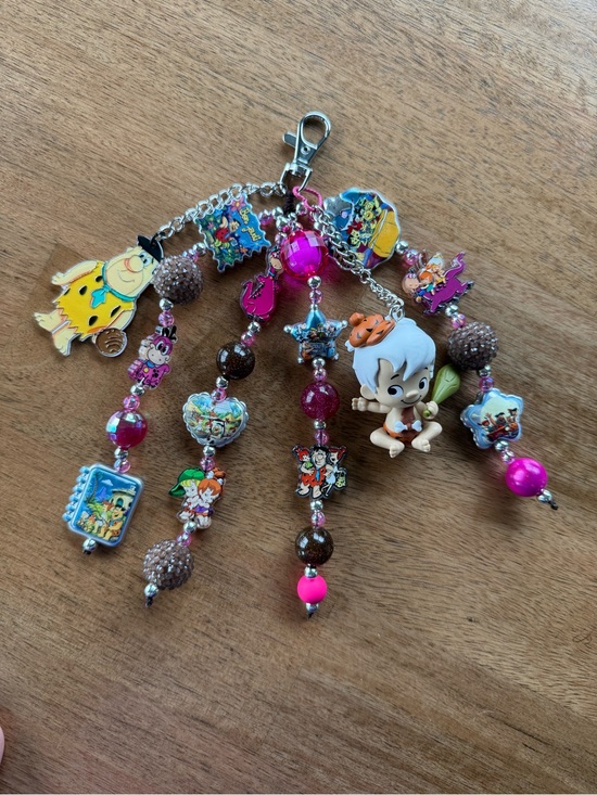 Accessories - Beaded Bam Bam Bag Charm in Pink, Brown and Multicolor